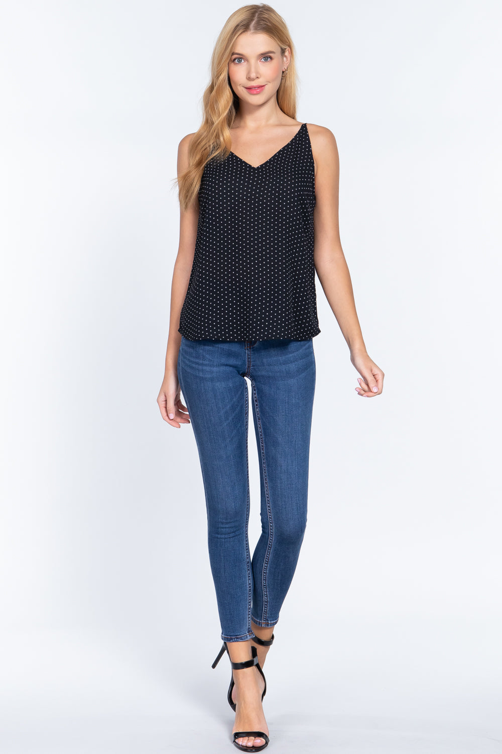 V-neck Cami Dot Printed Woven Top