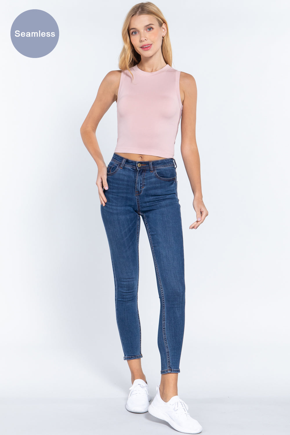 Round Neck Seamless Crop Tank Top