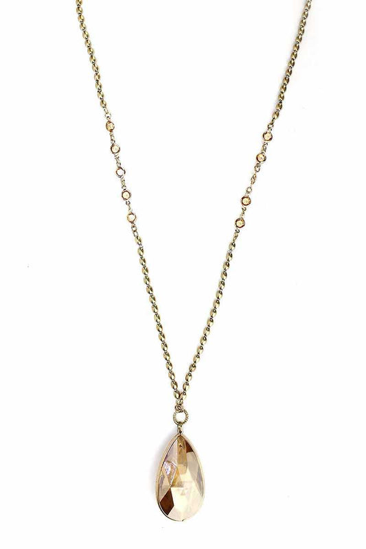 Metal Chain Crystal Stone Pendant Long Necklace