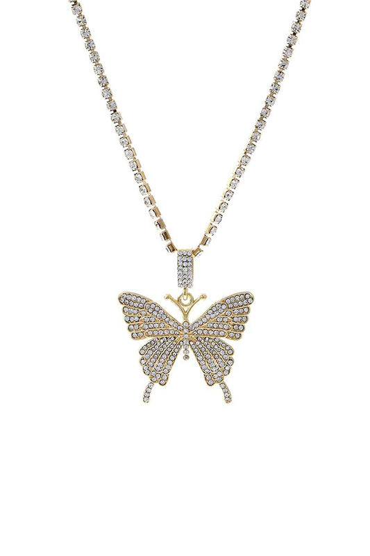 Fashion Rhinestone Butterfly Pendant Necklace