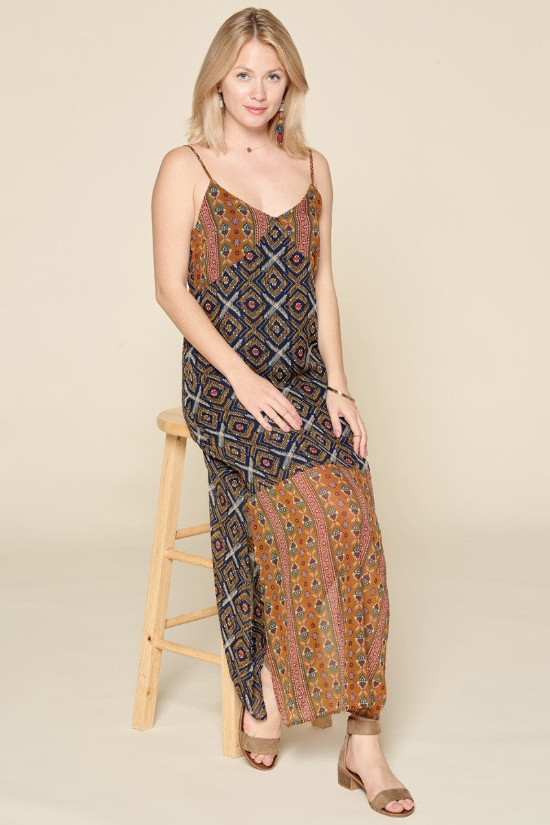 Mixed Printed Chiffon Maxi Slip Dress