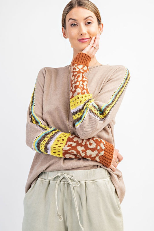 Multi Thread Knitted Slvs Detailing 2tone Hacci Knit Top