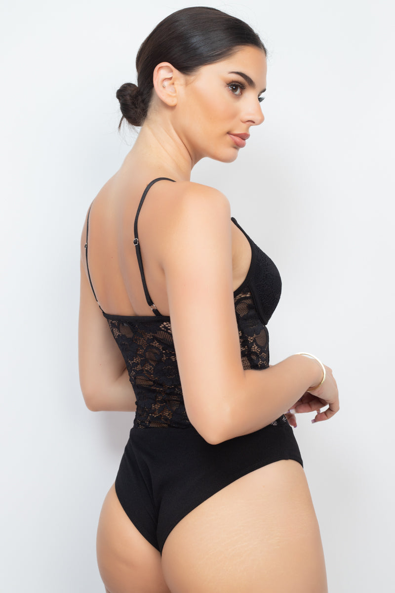 Semi-sheer Sweetheart Lace Bodysuit