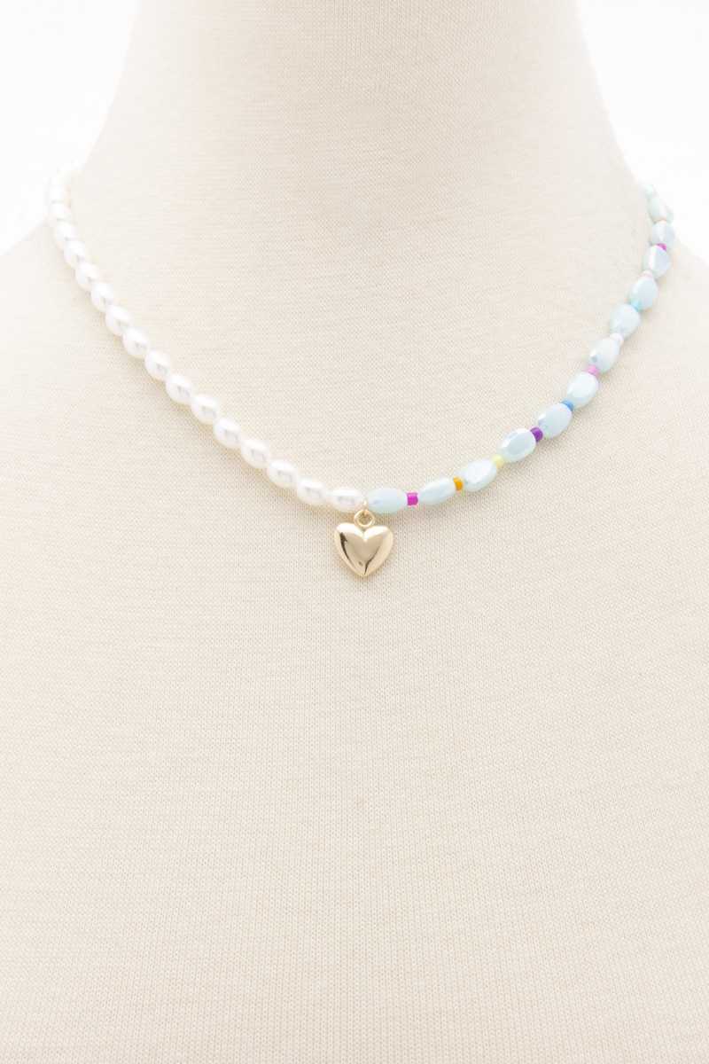 Sodajo Heart Charm Pearl Necklace