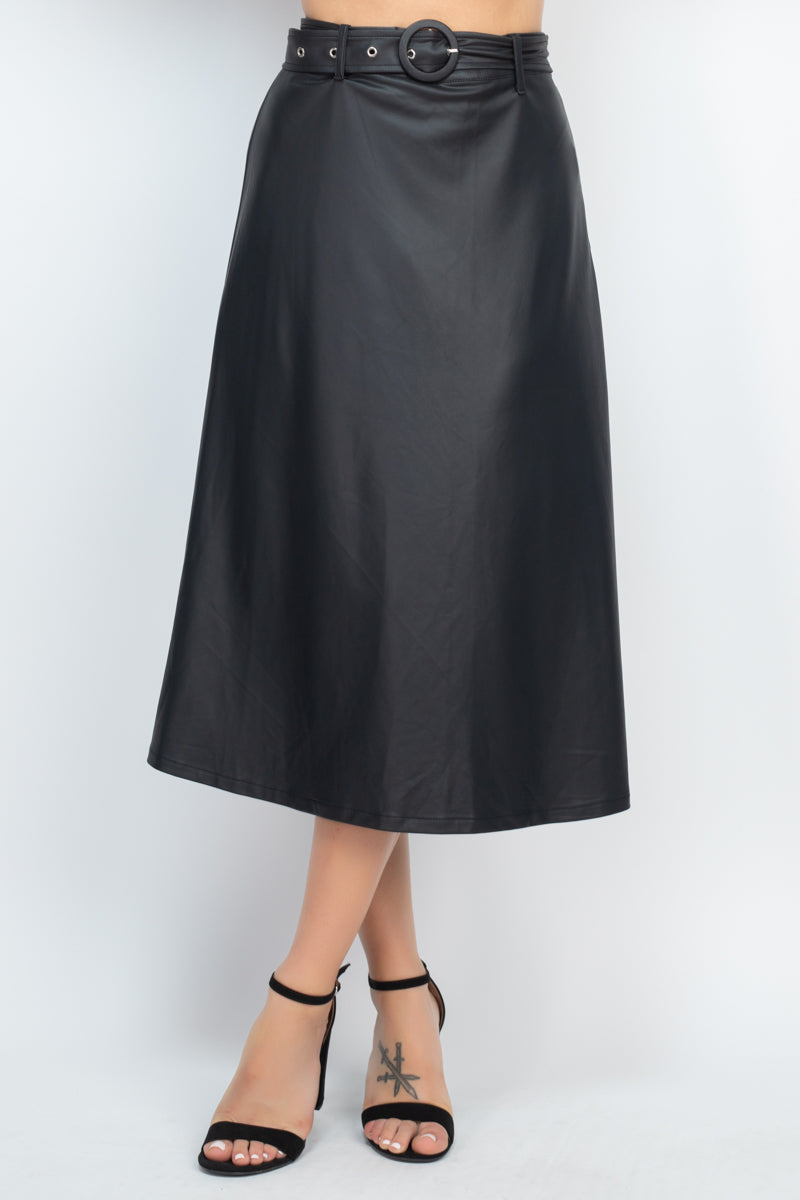 A-line Midi Leather Skirt