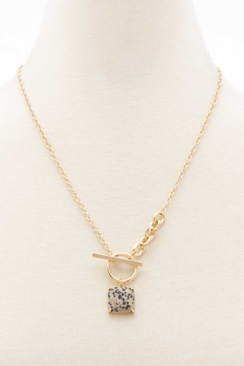 Square Stone Pendant Toggle Clasp Necklace