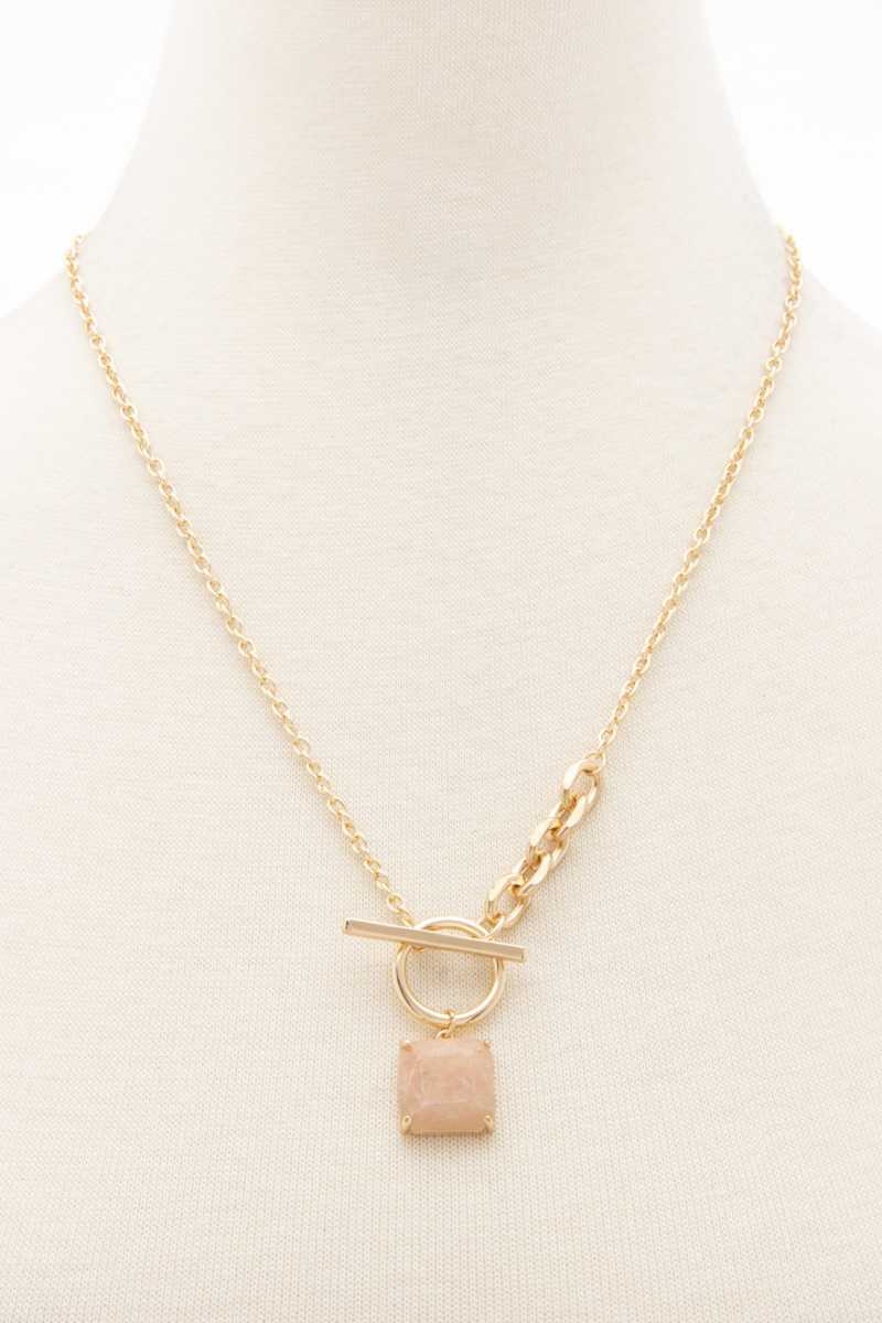 Square Stone Pendant Toggle Clasp Necklace