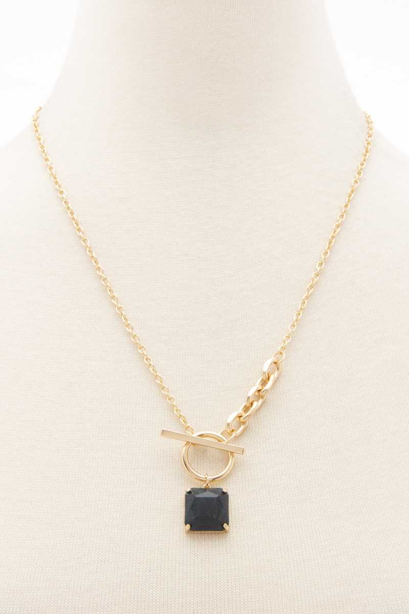 Square Stone Pendant Toggle Clasp Necklace