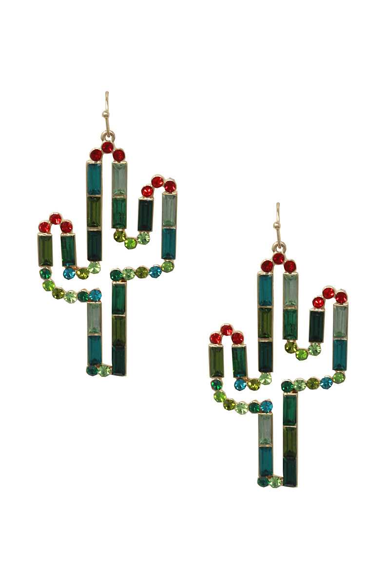 Rhinestone Cactus Dangle Earring