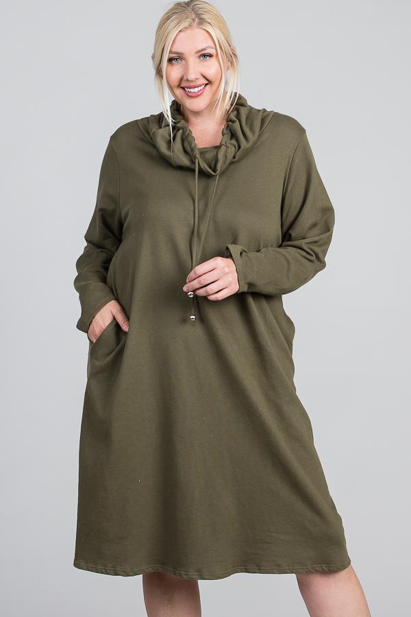 Turtleneck Hidden Pocket Long Sleeve Maxi Dress