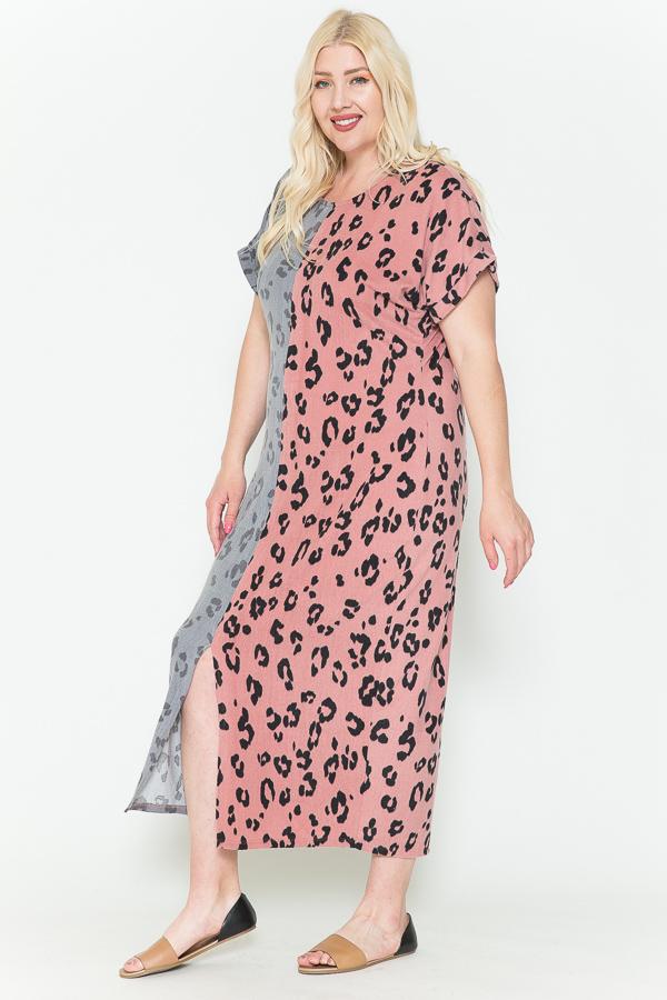 Front Slit Dolman Leopard Print Maxi Dress