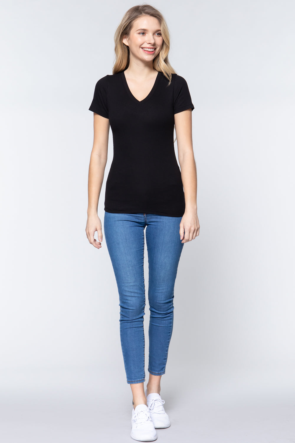 Short Sleeve V-neck Rib Top