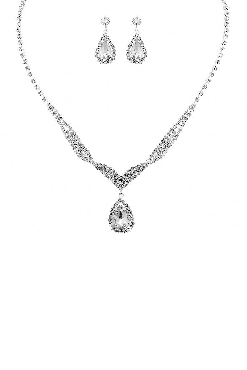 Rhinestone Spiral Tear Crystal Necklace And Earring Set