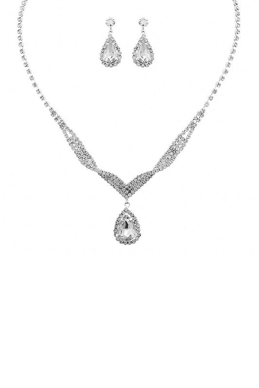 Rhinestone Spiral Tear Crystal Necklace And Earring Set