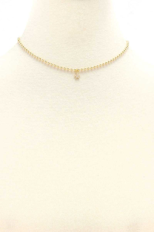 Metal Ball Chain Rhinestone Star Pendant Necklace