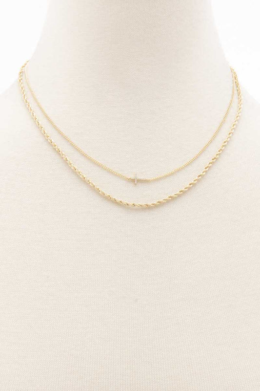 Dainty Cross Twisted Link Layered Necklace