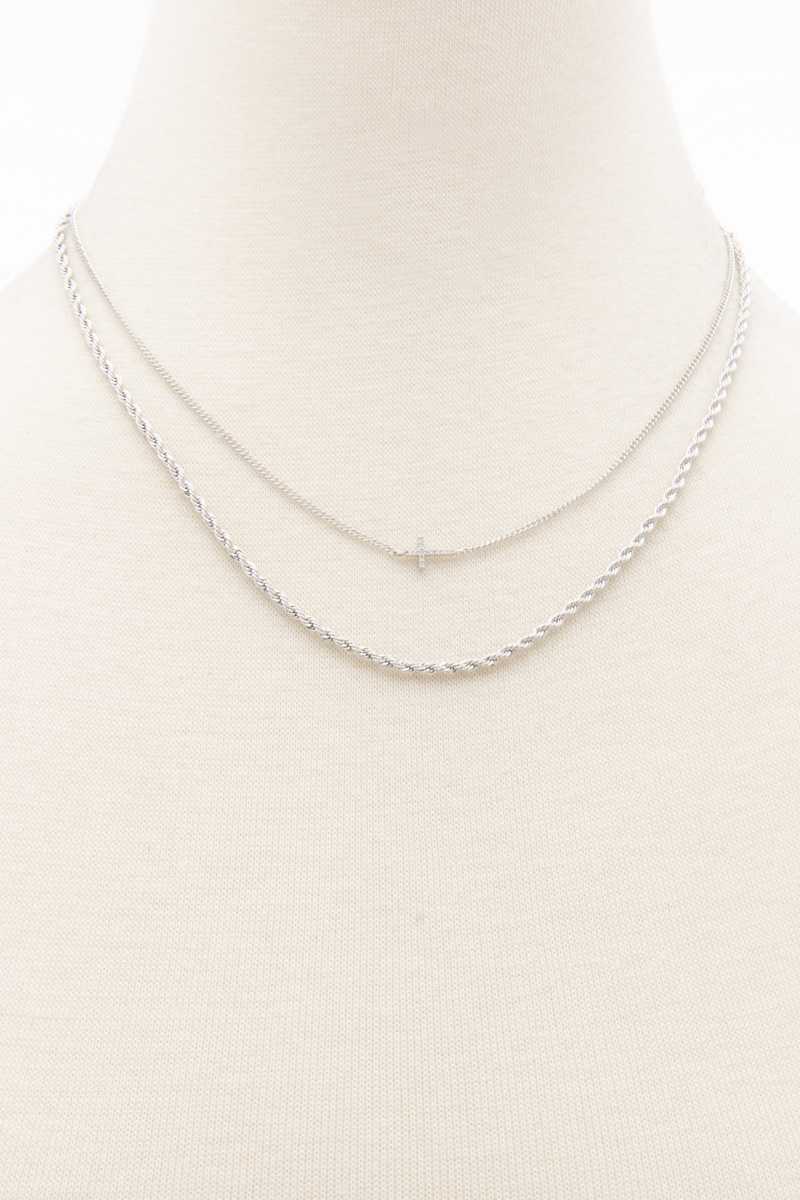 Dainty Cross Twisted Link Layered Necklace