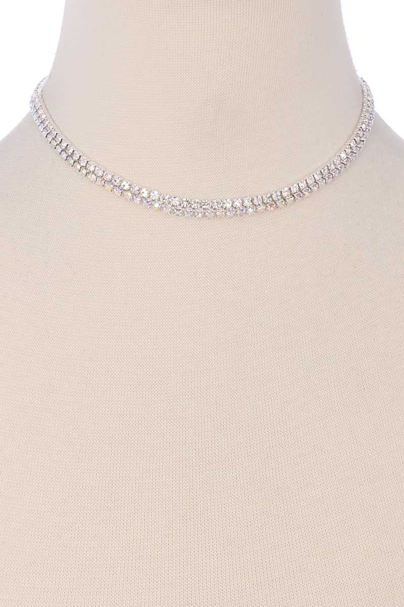 2 Layered Line Rhinestone Necklace