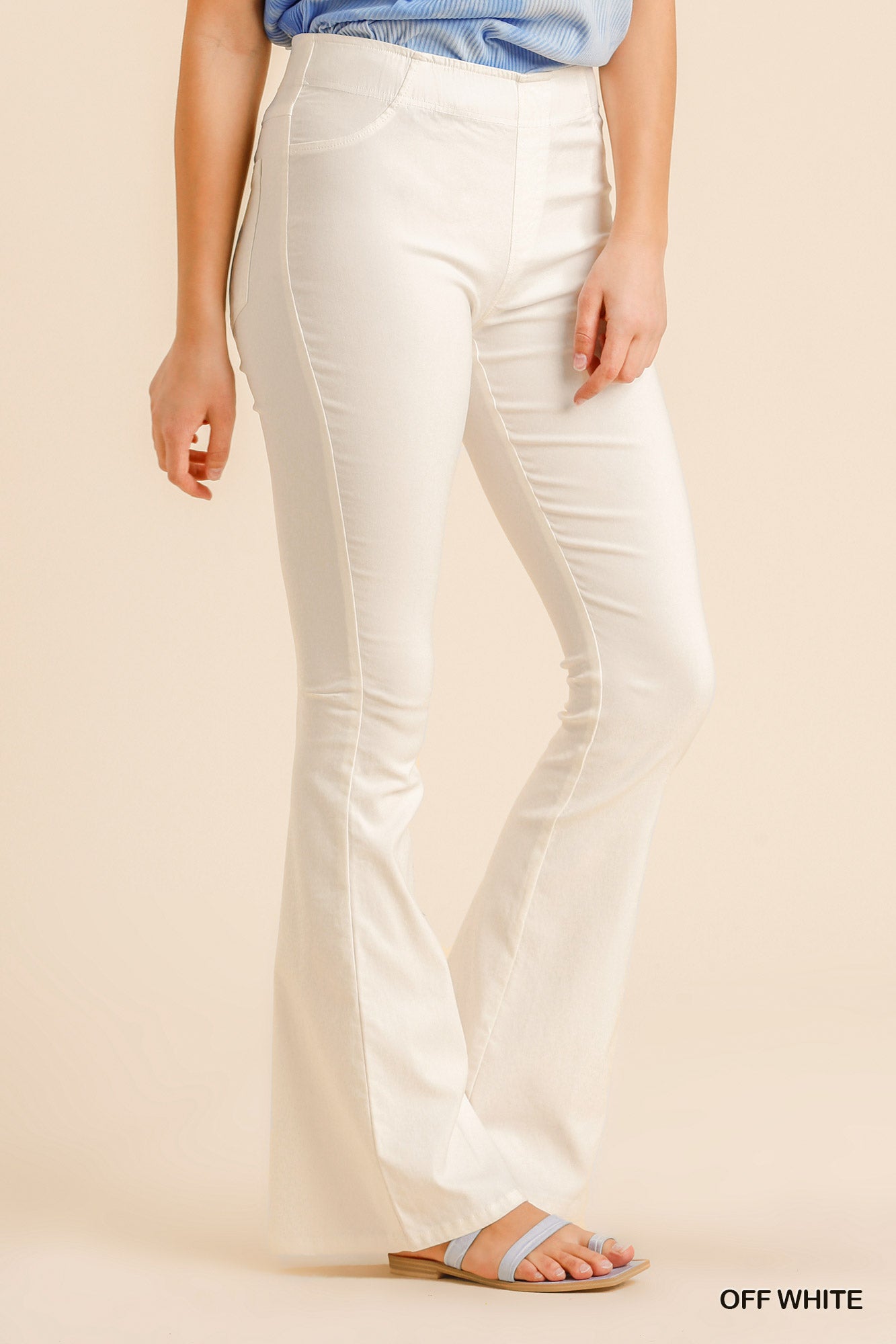 Elastic Waistband Flare Pants With Back Pockets