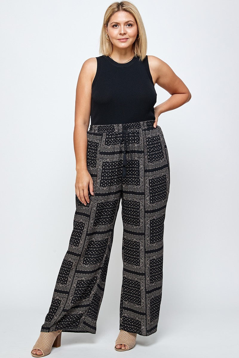 Bandanna Printed, Full Length Wide Leg Palazzo Pants