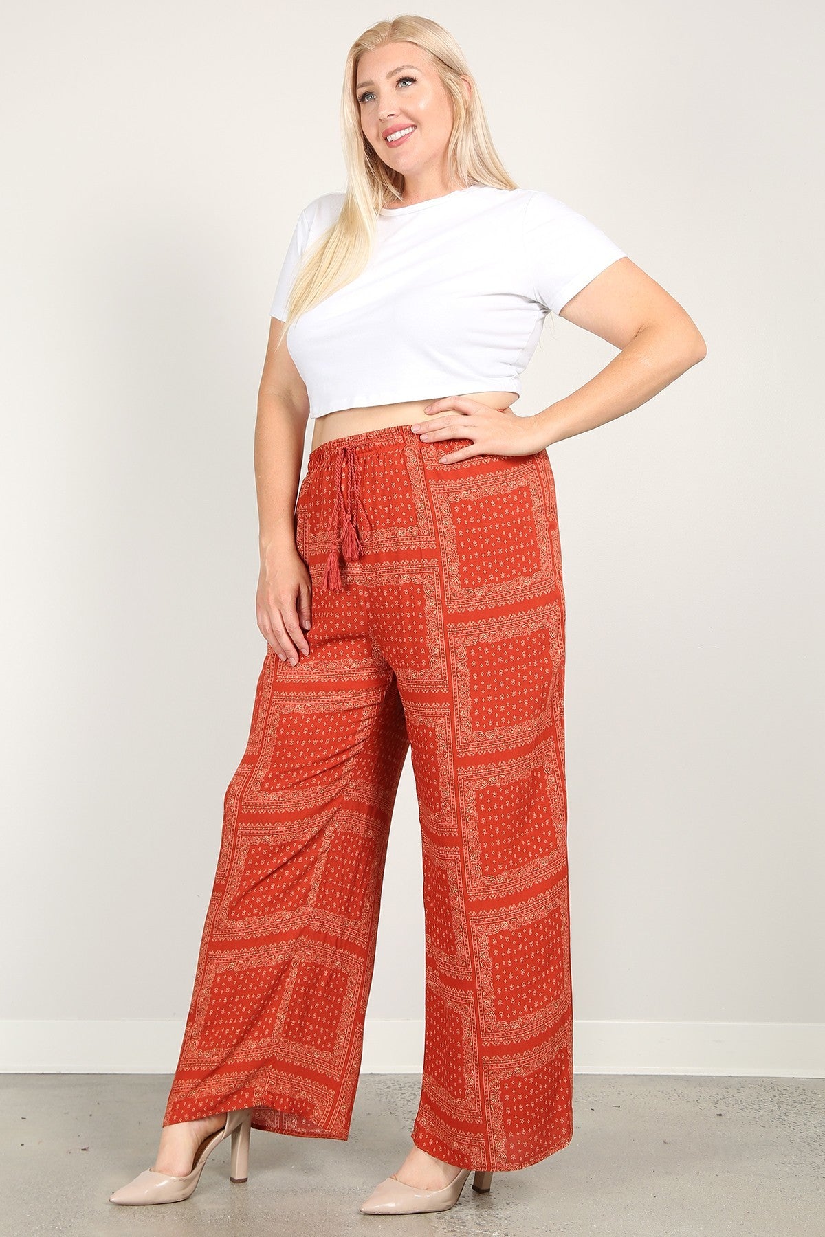 Bandanna Printed, Full Length Wide Leg Palazzo Pants