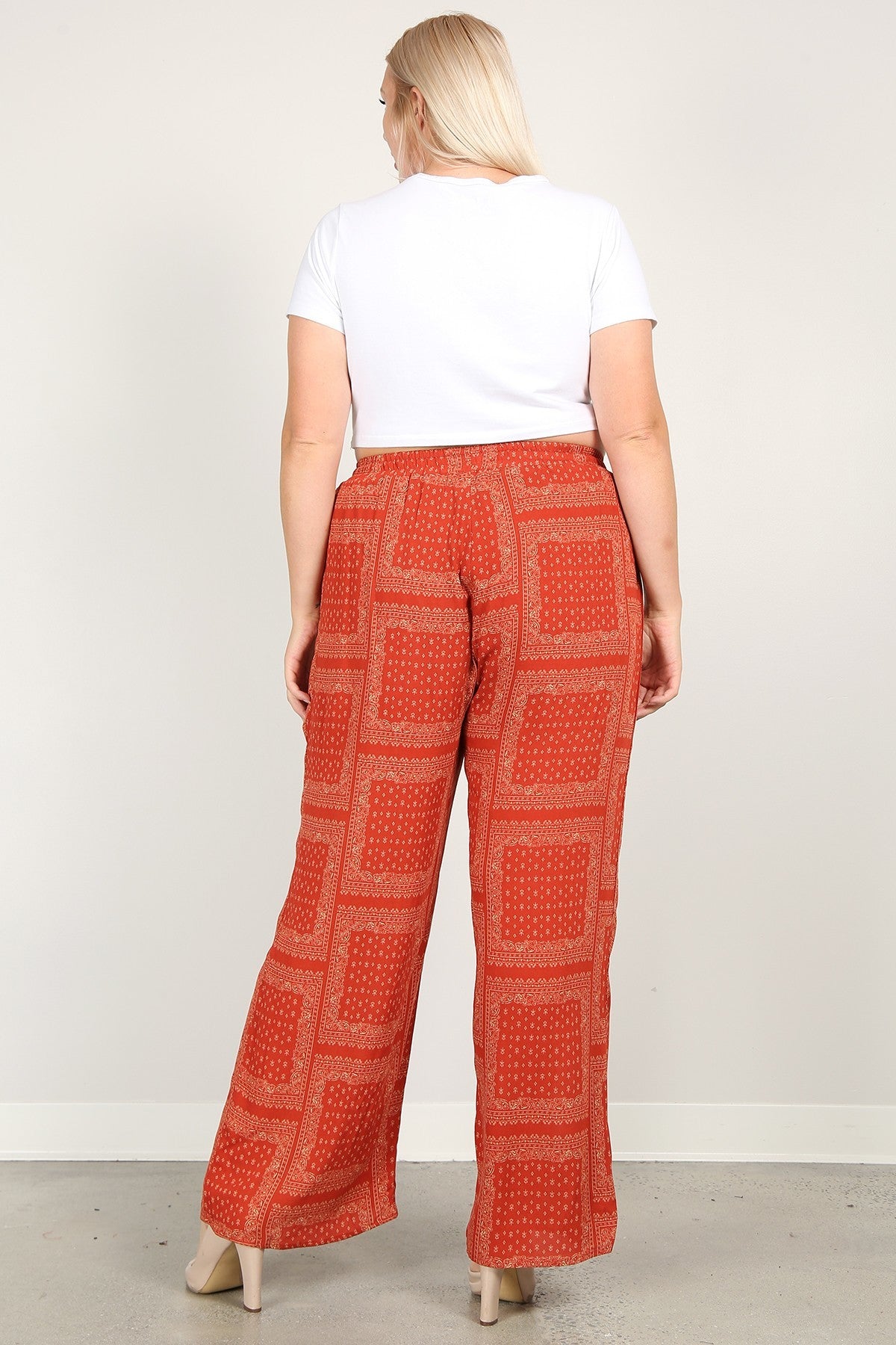 Bandanna Printed, Full Length Wide Leg Palazzo Pants