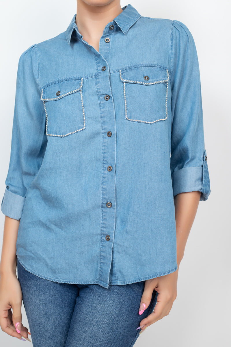 Jewel Accented Long Sleeve Top