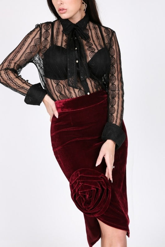 Asymmetrical Flower Velvet Skirt