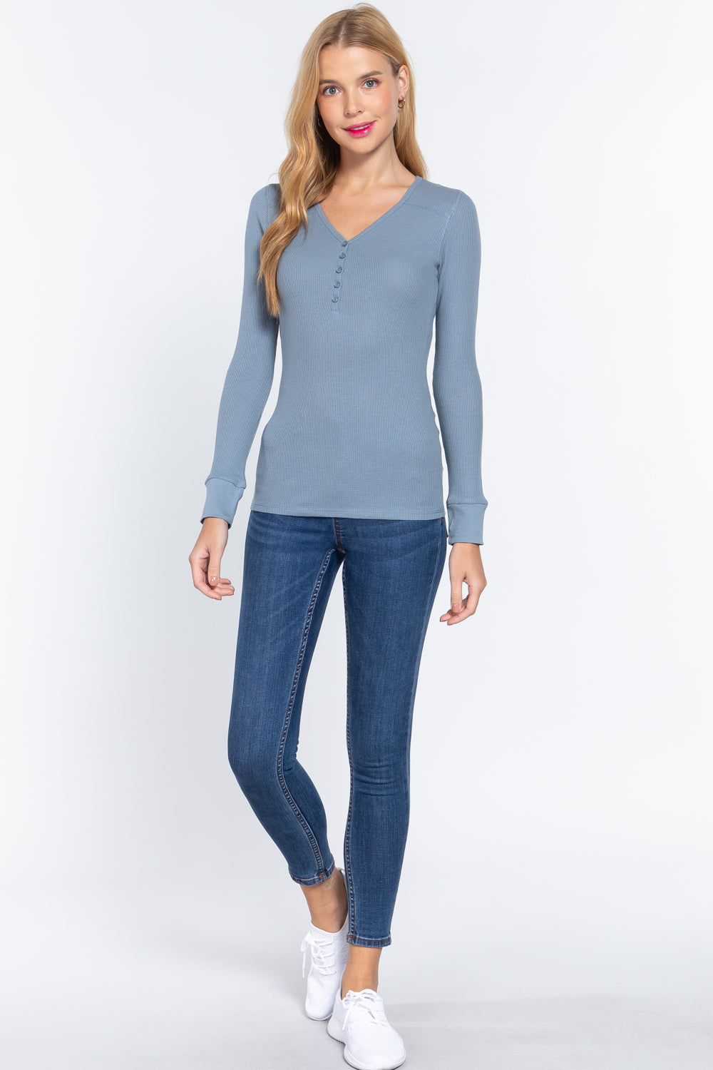 Long Slv V-neck Placket Thermal Top