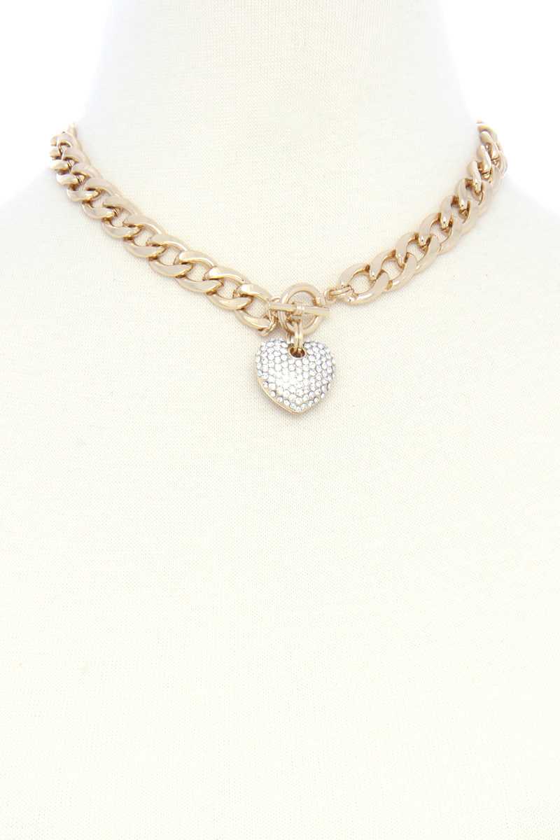 Basic Chunky Chain With Heart Pendant Necklace