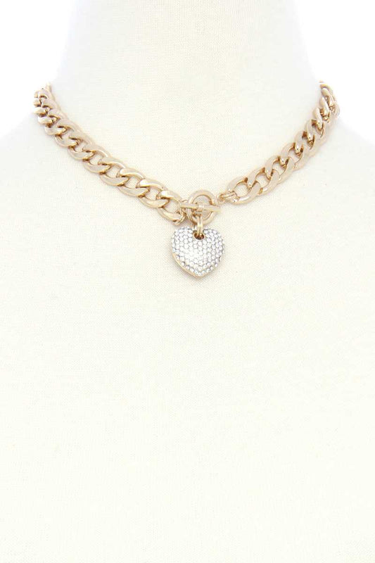 Basic Chunky Chain With Heart Pendant Necklace