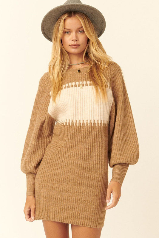 A Ribbed Knit Sweater Mini Dress