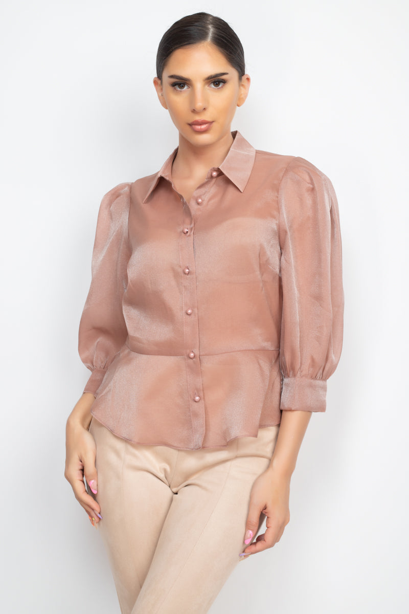 Organza Quarter-sleeve Top