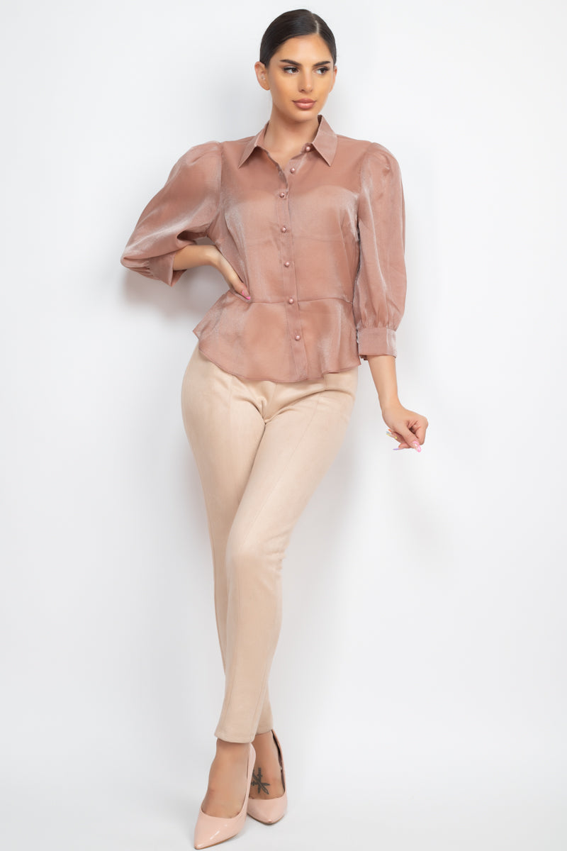Organza Quarter-sleeve Top