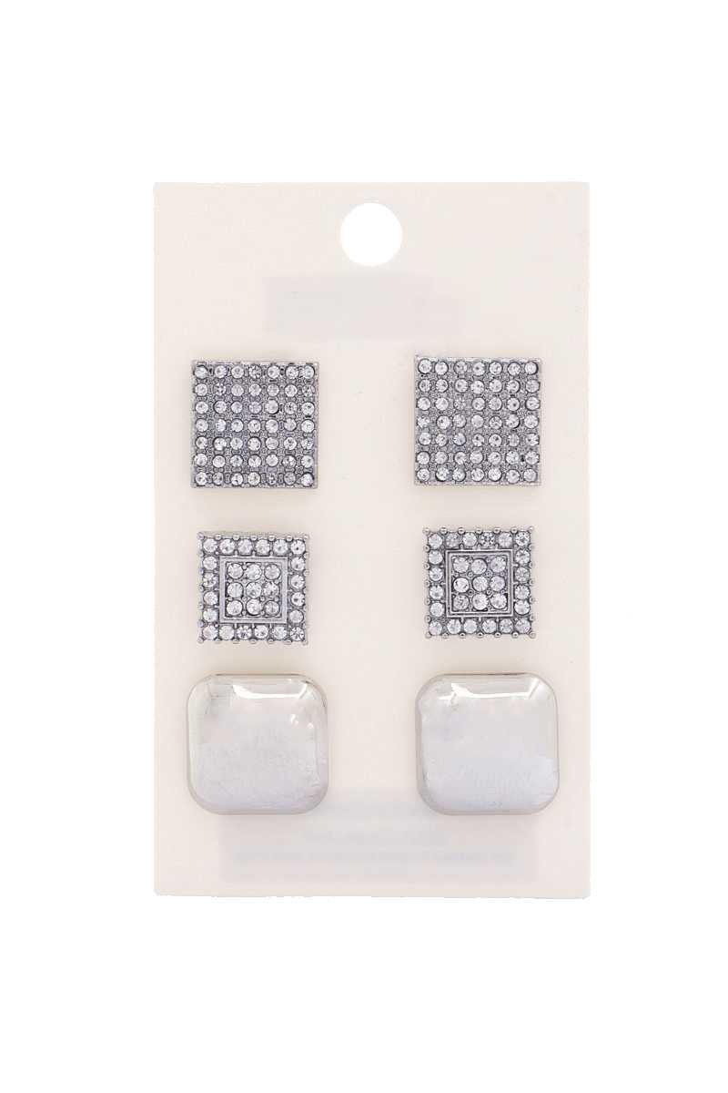 Square Rhinestone Earring Set