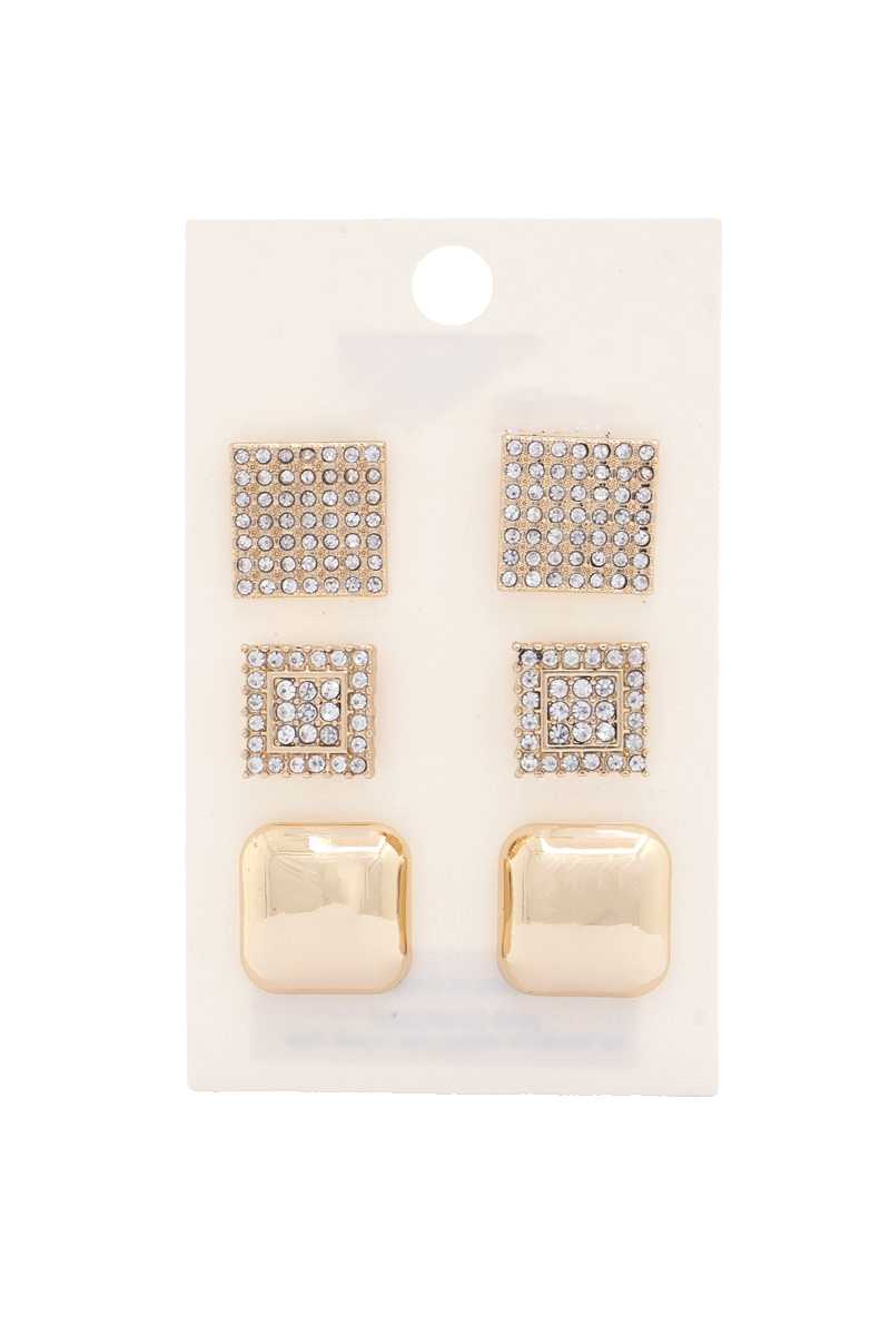 Square Rhinestone Earring Set