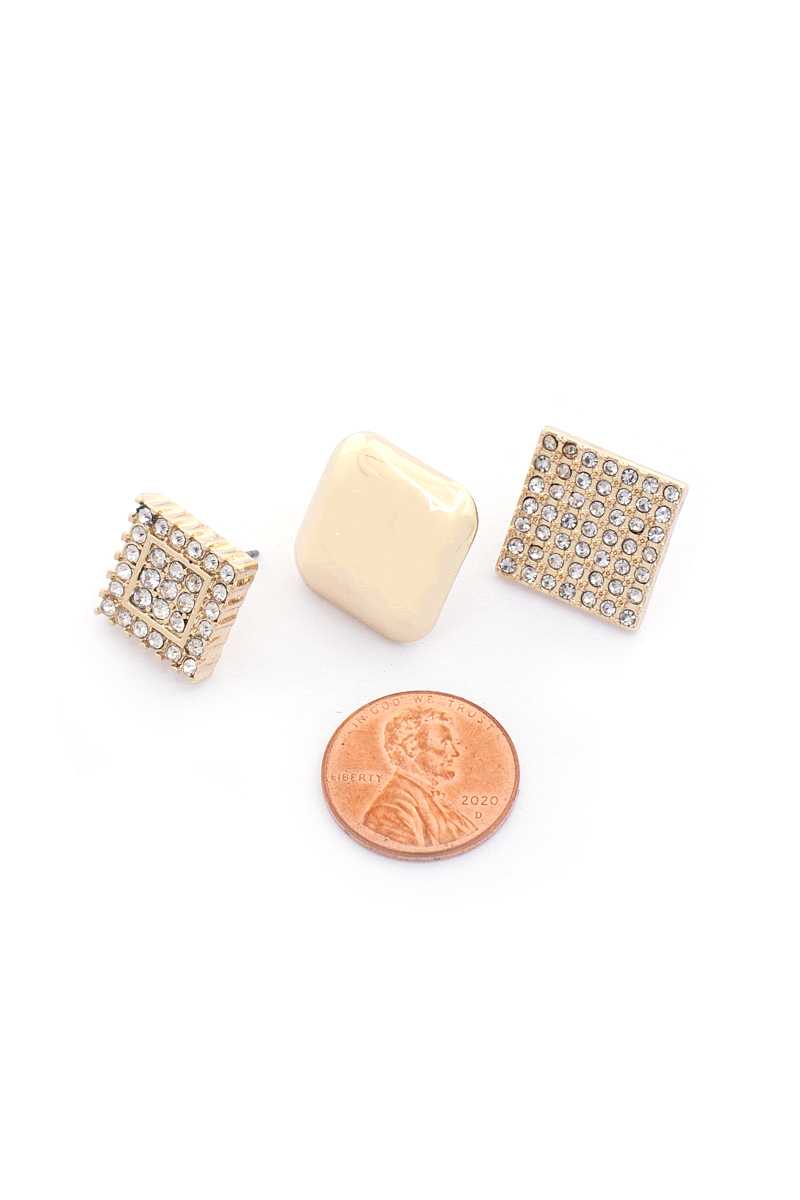 Square Rhinestone Earring Set