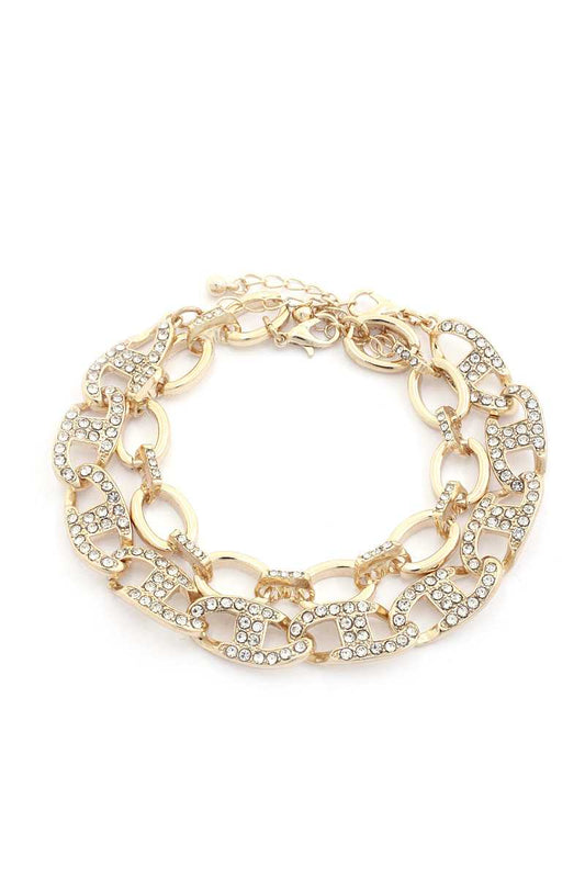 Rhinestone Oval Link Metal Bracelet