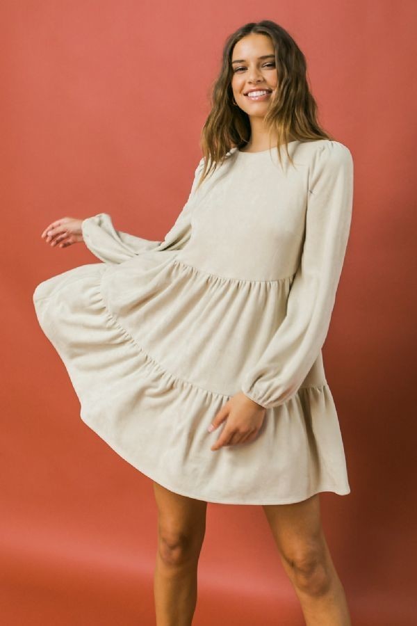 Round Neckline Suede Mini Dress