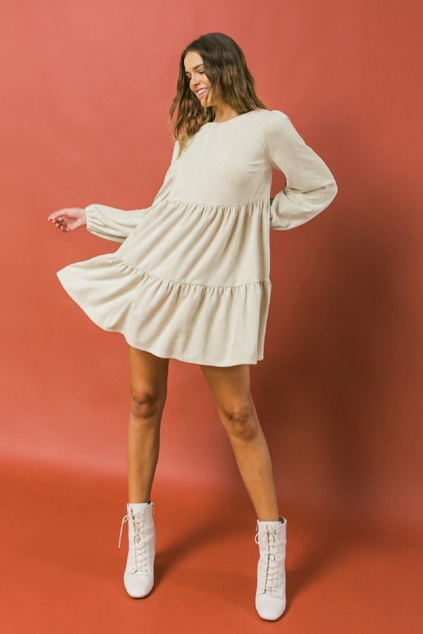 Round Neckline Suede Mini Dress