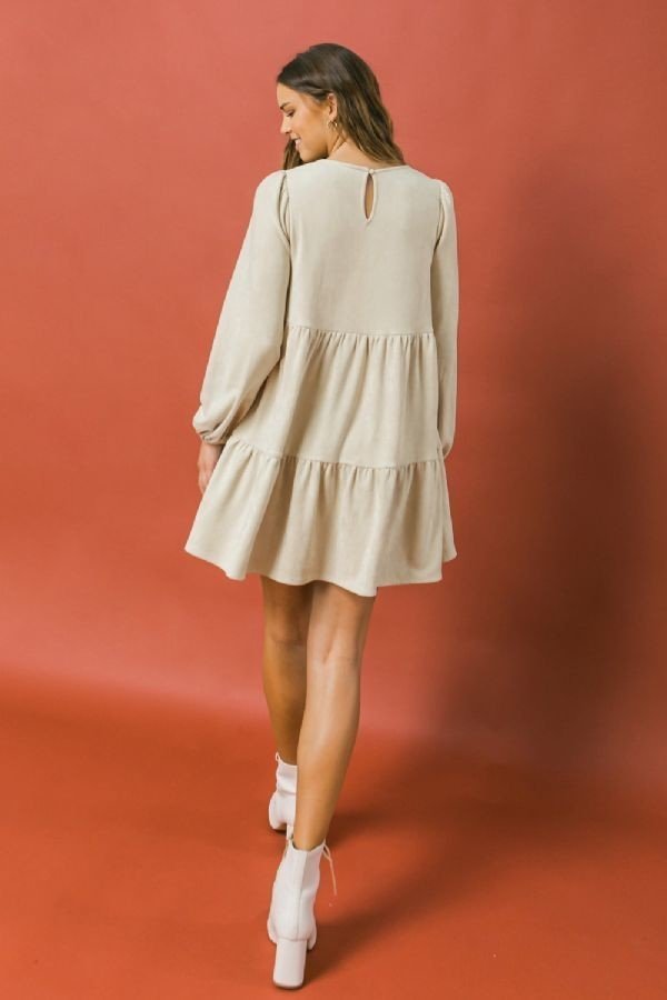 Round Neckline Suede Mini Dress