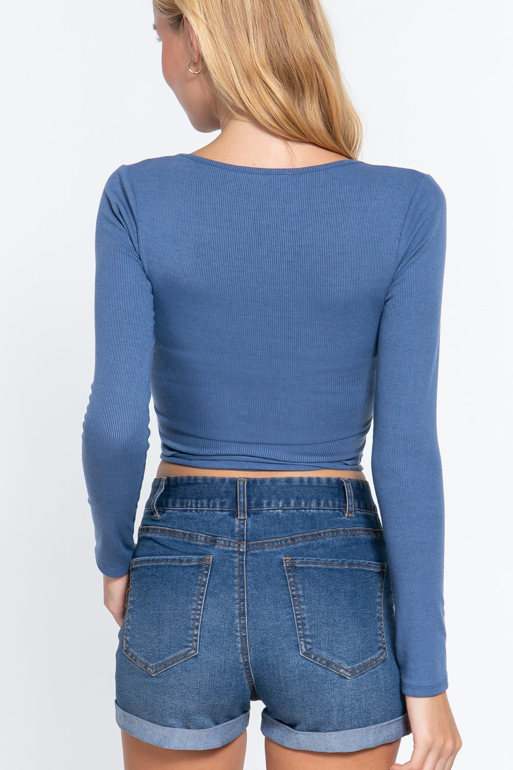 Long Slv Surplice Wrap Rib Knit Top