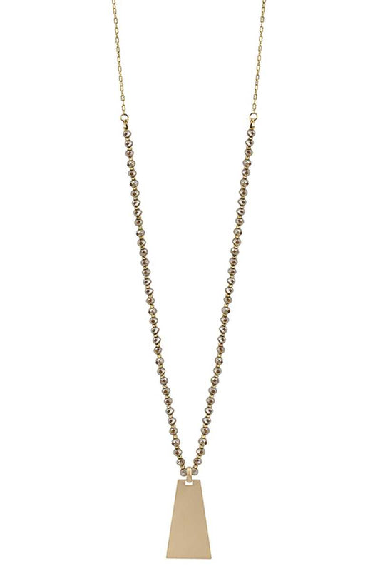 Bead Metal Rectangle Pendant Long Necklace