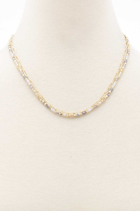 Oval Link Beaded Layered Necklace
