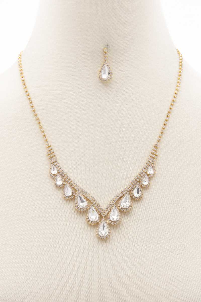 Teardrop Rhinestone V Shape Necklace