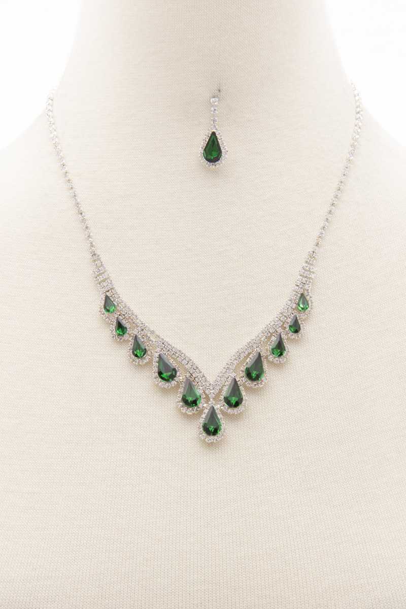 Teardrop Rhinestone V Shape Necklace