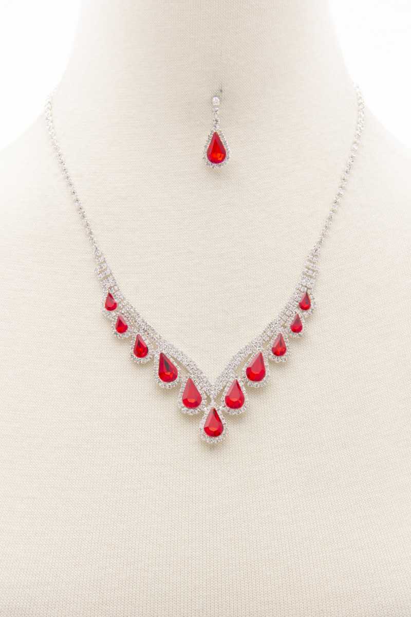 Teardrop Rhinestone V Shape Necklace