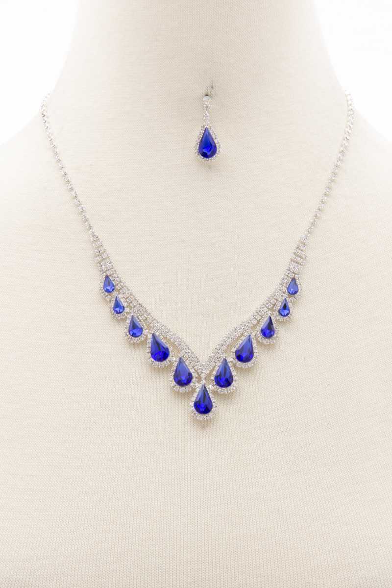 Teardrop Rhinestone V Shape Necklace