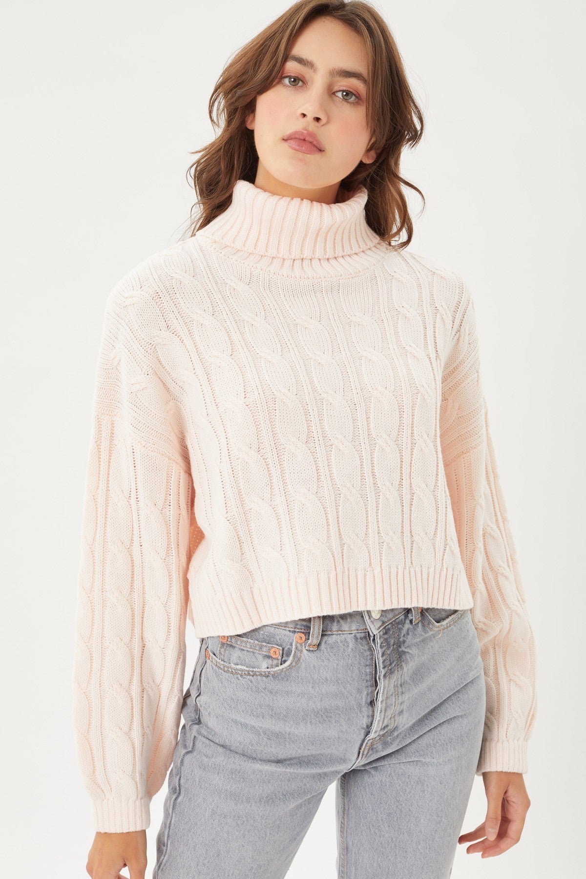 Turtle Neck Loose Fit Cable Knit Sweater