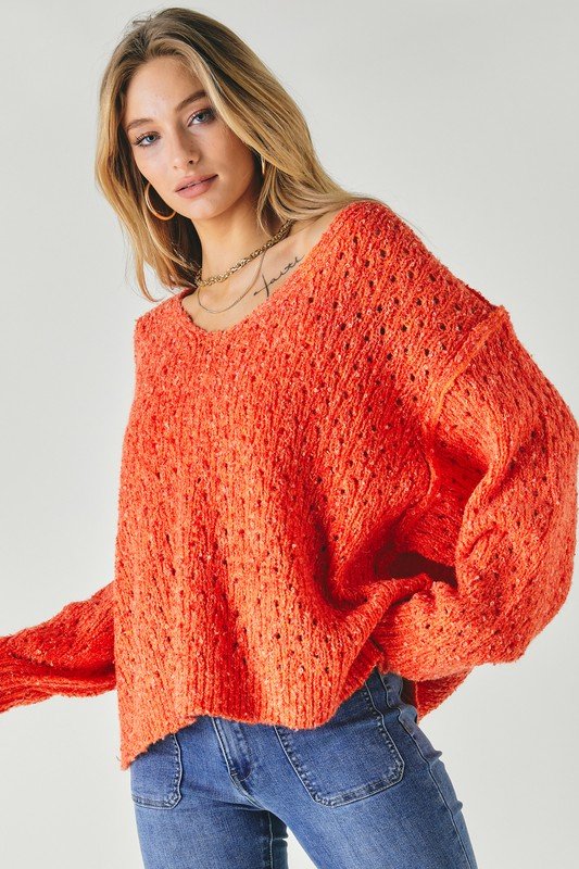 Solid V Neck Loose Sweater